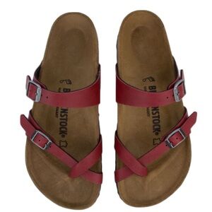 Birkenstock Women 9/40 Mayari Birko-Flor Slip On Toe Loop Sandals Red